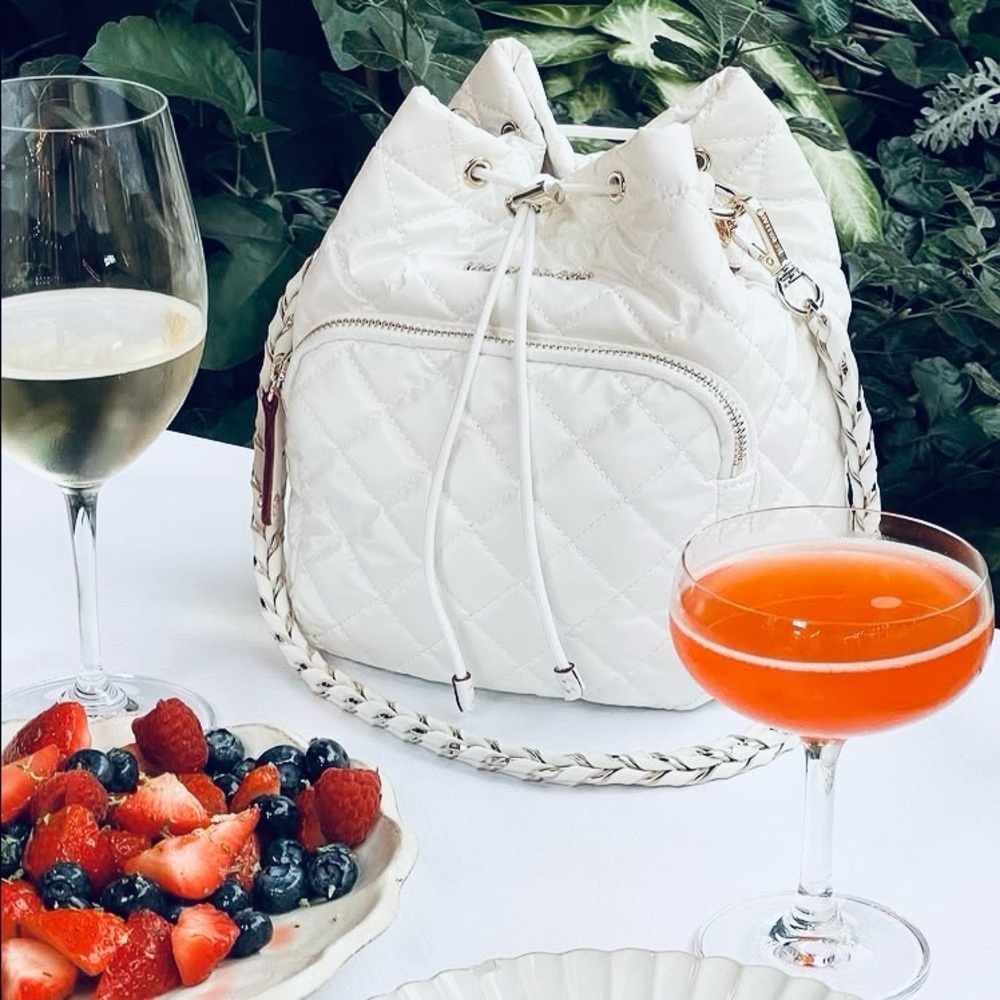 Mz Wallace Lacquer White Bucket Crossbody Shoulder Bag